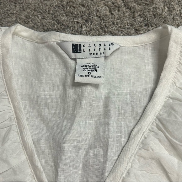 Carole Little Linen Ruffled Button Front Blouse 1X XL Plus size white chic work - Picture 6 of 7